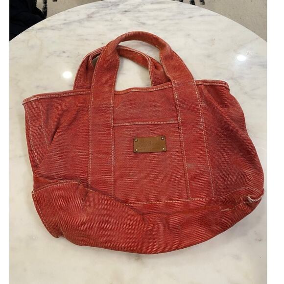 RARE L.L. Bean Signature Salt Wash Boat & Tote Canvas Bag Red Summer - Picture 1 of 5